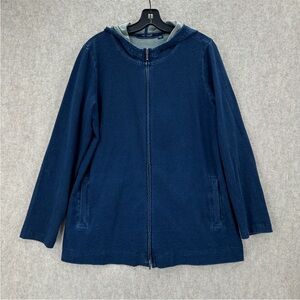 Pure Jill Indigo Stretch Denim Zip Hoodie Jacket Womens MED Blue Cotton SPANDEX